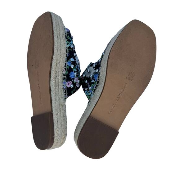 Rebecca Minkoff Jodi Floral Studded Espadrille Sandals Black Pink 6